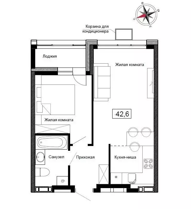 Квартира-студия: Новый, улица Ленина, 6с1 (42.6 м) - Фото 1