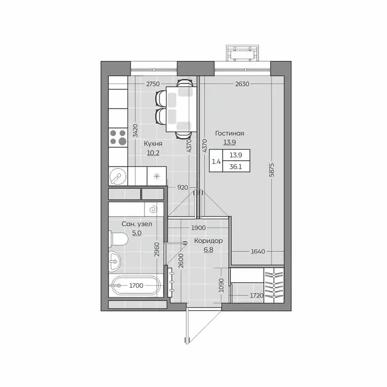 1-комнатная квартира: Усады, жилой комплекс Южный Парк (36.17 м) - Фото 1