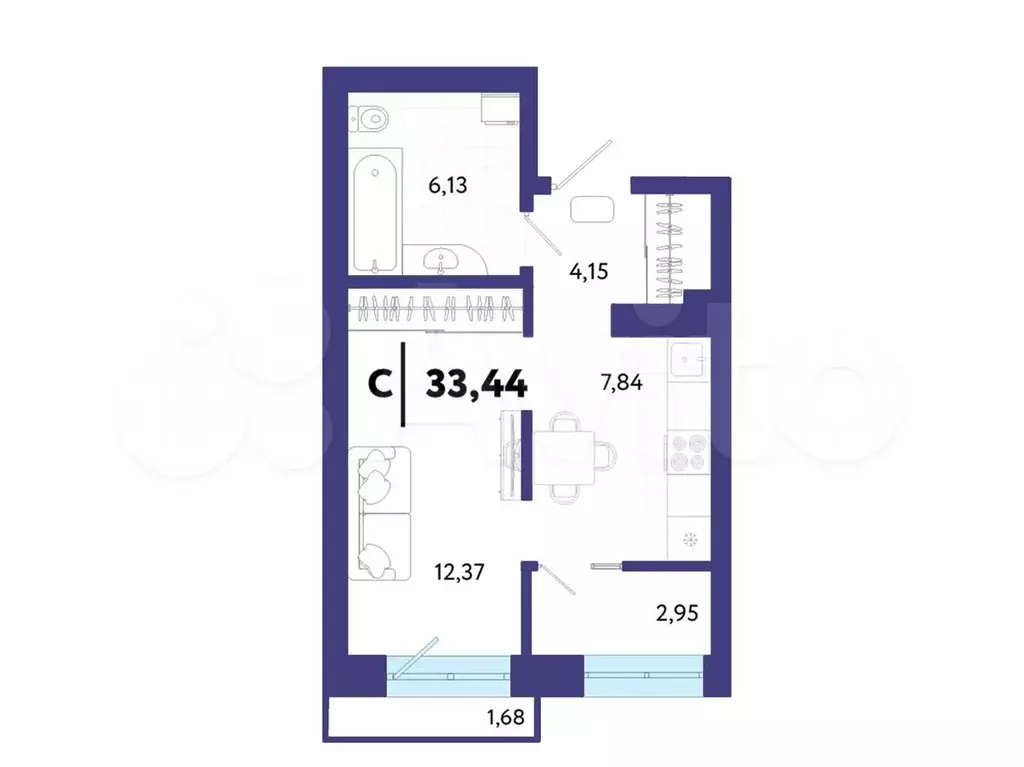 1-к. квартира, 33,4 м, 11/24 эт. - Фото 1