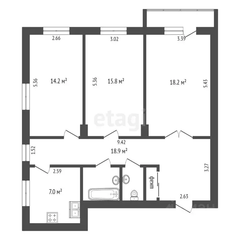 3-к кв. Московская область, Луховицы ул. Жуковского, 3/42 (63.0 м) - Фото 1