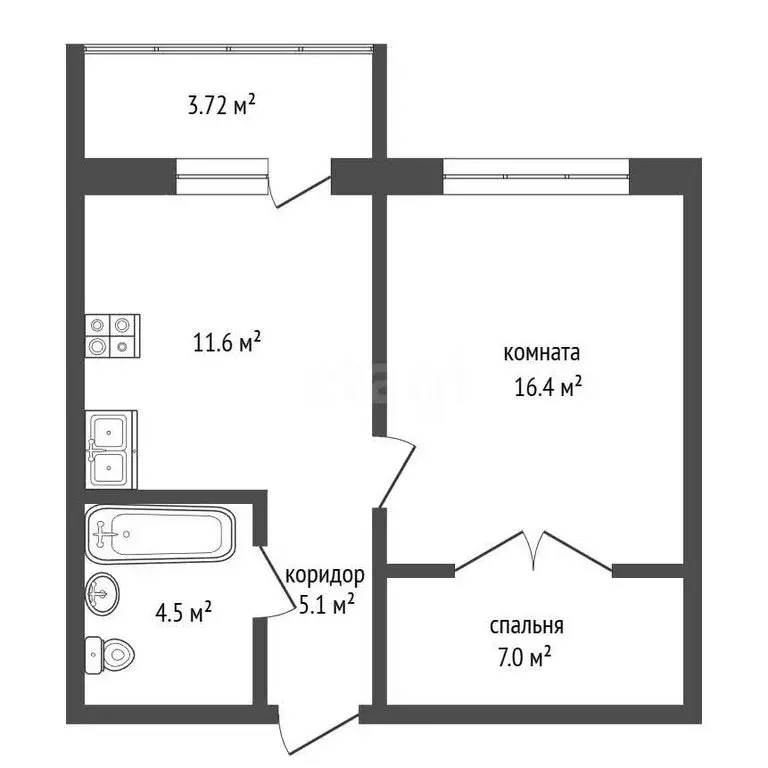 1-комнатная квартира: Тюмень, Полевая улица, 105к2 (44.6 м) - Фото 1