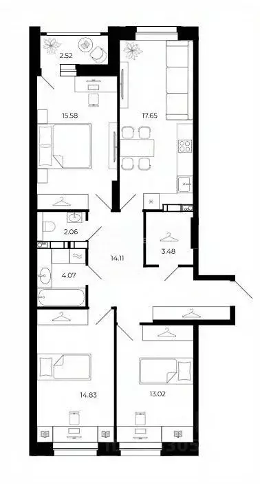 3-к кв. Липецкая область, Липецк ул. Буденного, 8В (84.51 м) - Фото 1