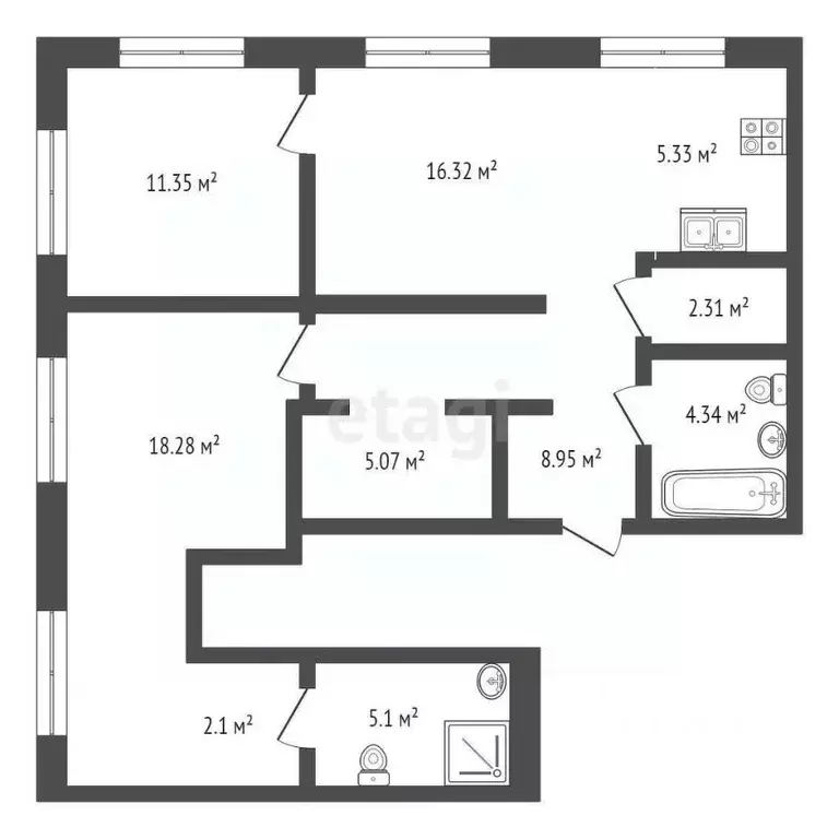 2-к кв. Тюменская область, Тюмень ул. Тимофея Чаркова, 93 (79.15 м) - Фото 1