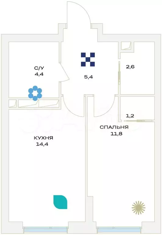 1-к. квартира, 41 м, 8/23 эт. - Фото 1