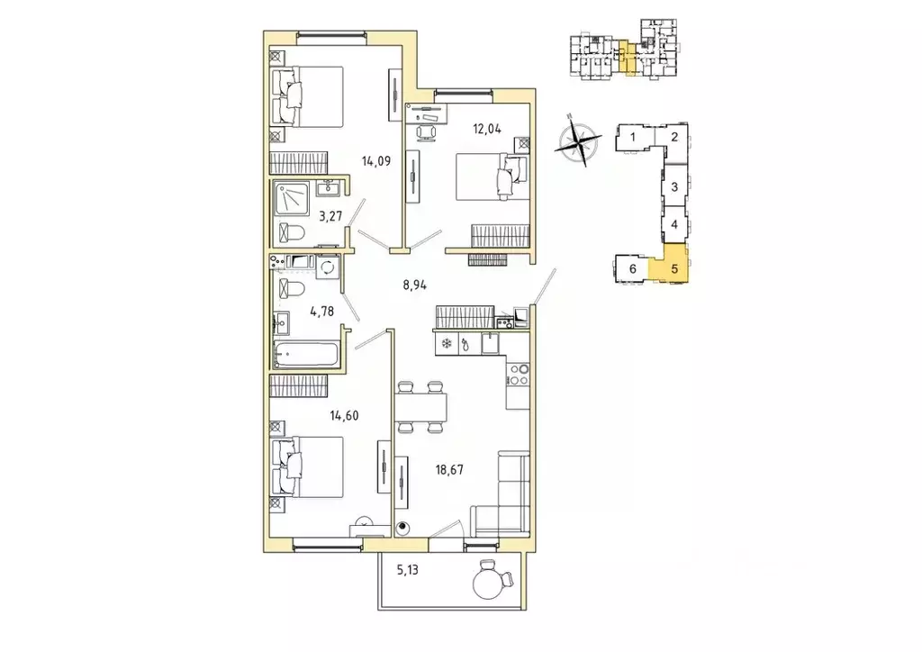 3-к кв. Ленинградская область, Гатчина Въезд мкр,  (77.93 м) - Фото 0