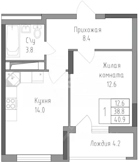 1-к кв. Липецкая область, Липецк ул. Тельмана, 120 (40.9 м) - Фото 1