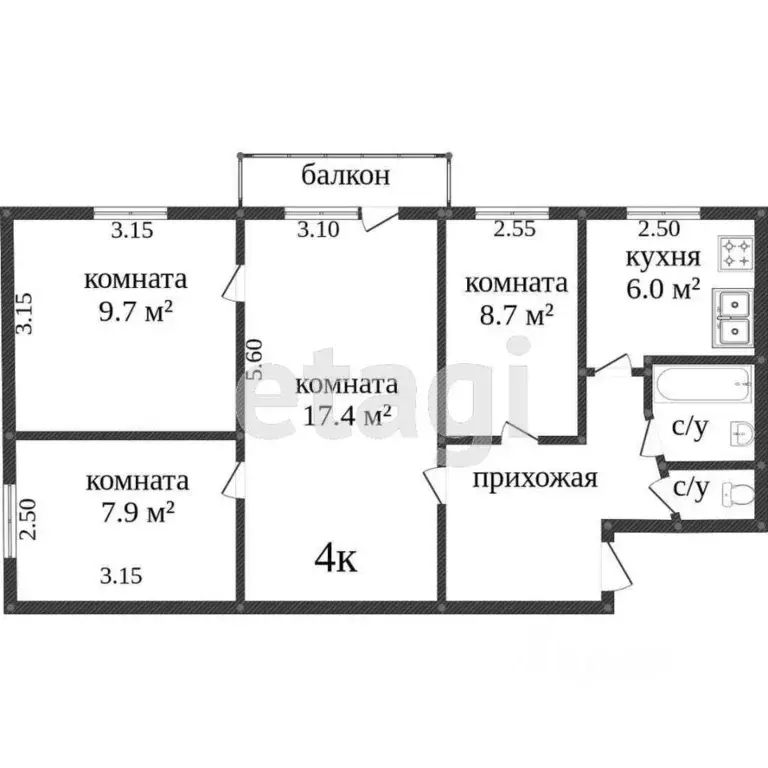 4-к кв. Иркутская область, Иркутск ул. Новокшонова, 55 (62.0 м) - Фото 2