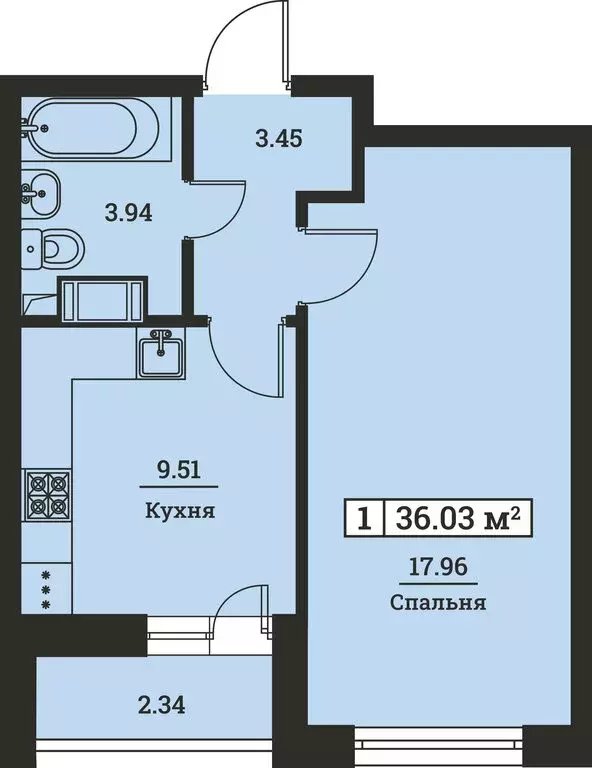 1-комнатная квартира: Мурино, Екатерининская улица, 19 (36.03 м) - Фото 0