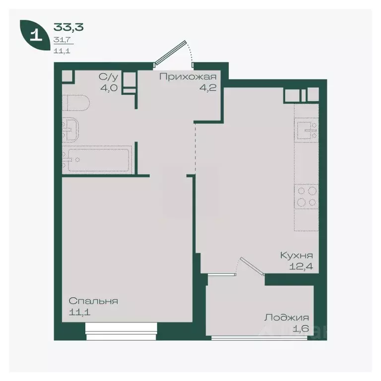 1-к кв. Краснодарский край, Краснодар Ботаника жилой комплекс (33.3 м) - Фото 1