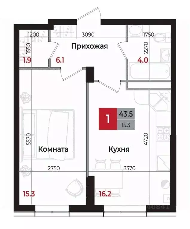 1-к кв. Ставропольский край, Невинномысск 6-й мкр,  (43.5 м) - Фото 0