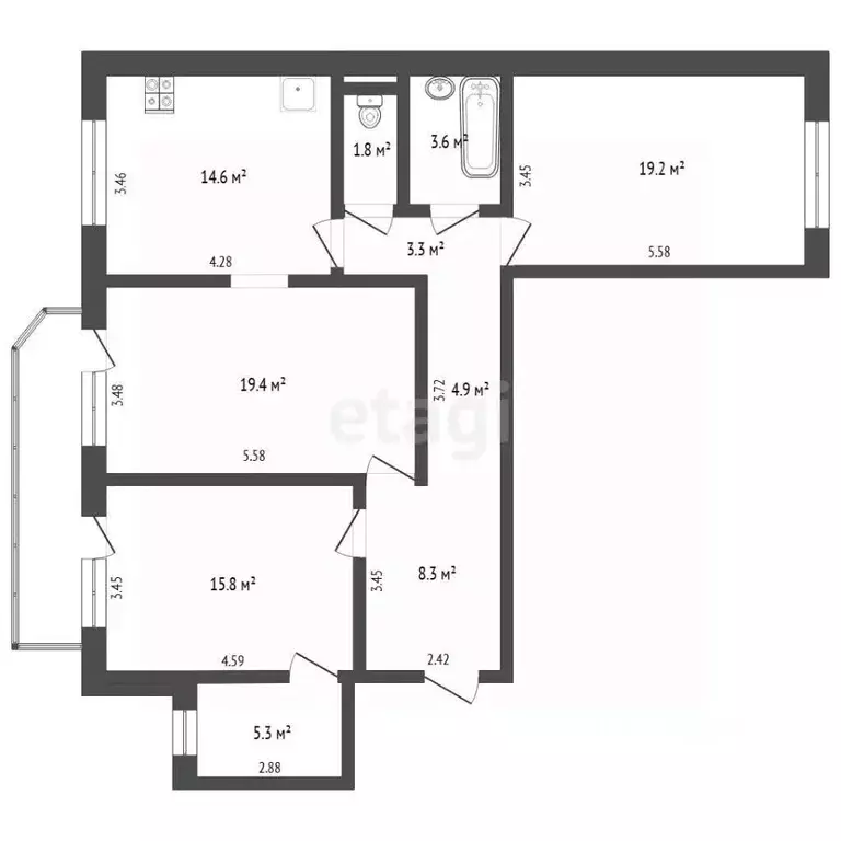 3-к кв. Тюменская область, Тюмень ул. Пермякова, 76к2 (90.8 м) - Фото 1