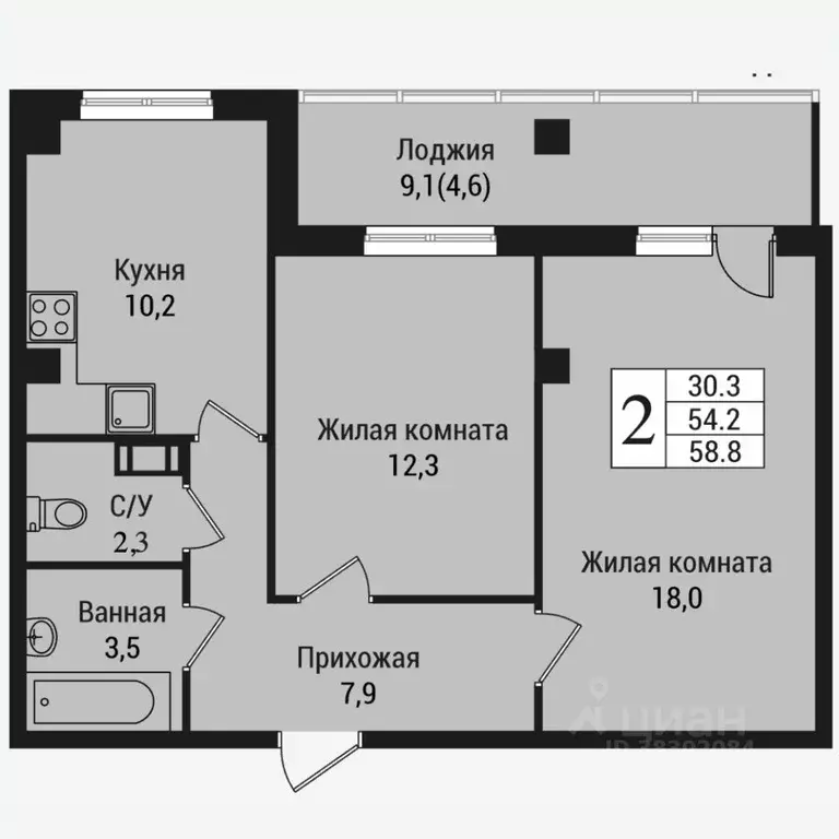 2-к кв. Ленинградская область, Всеволожск Южный мкр, ул. Крымская, 1 ... - Фото 1