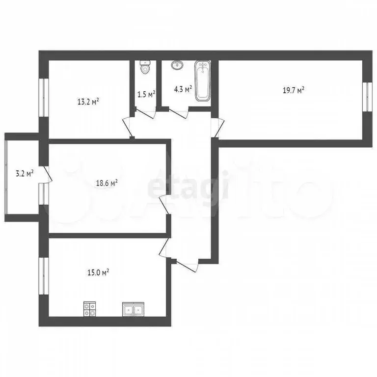 3-к. квартира, 84 м, 6/9 эт. - Фото 1