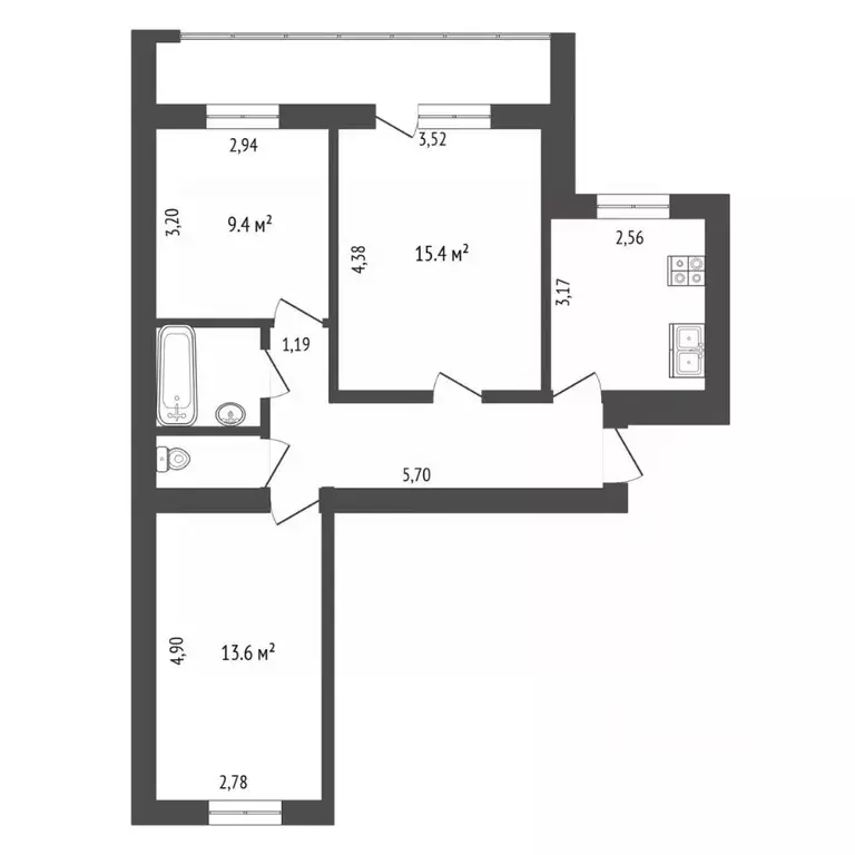 3-к кв. Тюменская область, Тюмень ул. Федюнинского, 17 (60.0 м) - Фото 2