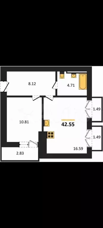 1-к. квартира, 46 м, 8/8 эт. - Фото 1