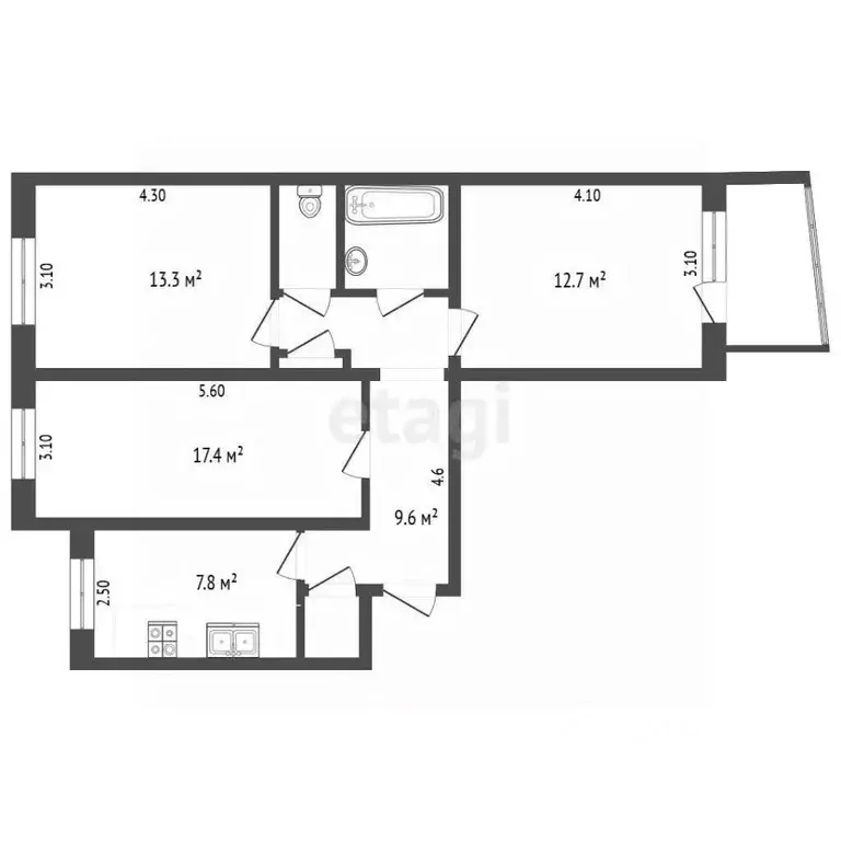3-к кв. Орловская область, Орел Московское ш., 166 (69.0 м) - Фото 2