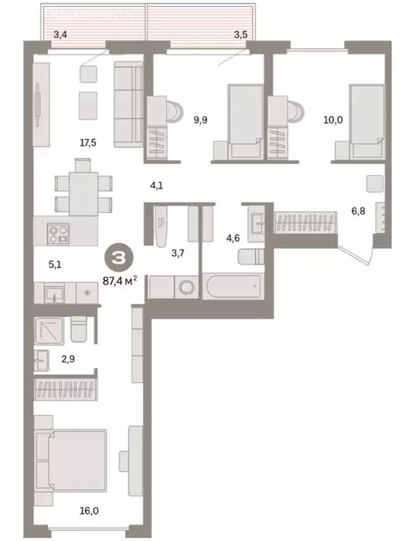 3-комнатная квартира: Екатеринбург, жилой район Сортировочный, ... - Фото 2