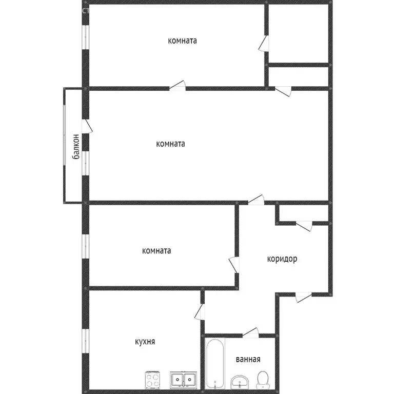 3-комнатная квартира: посёлок Баранчинский, улица Коммуны, 46А (60 м) - Фото 0