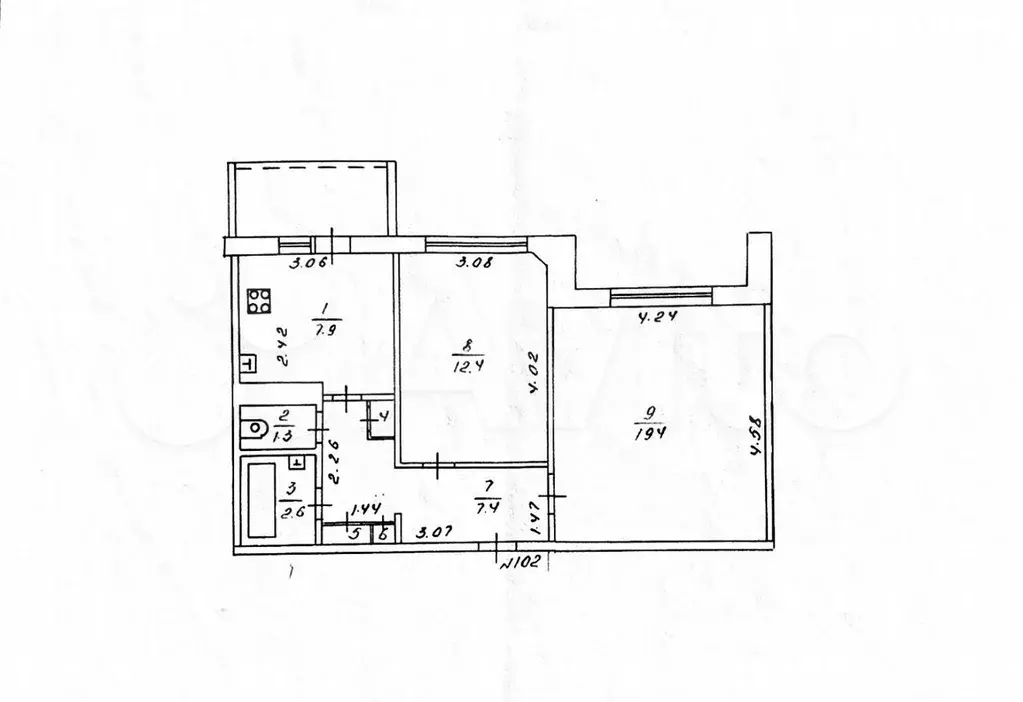 2-к. квартира, 52 м, 9/9 эт. - Фото 0