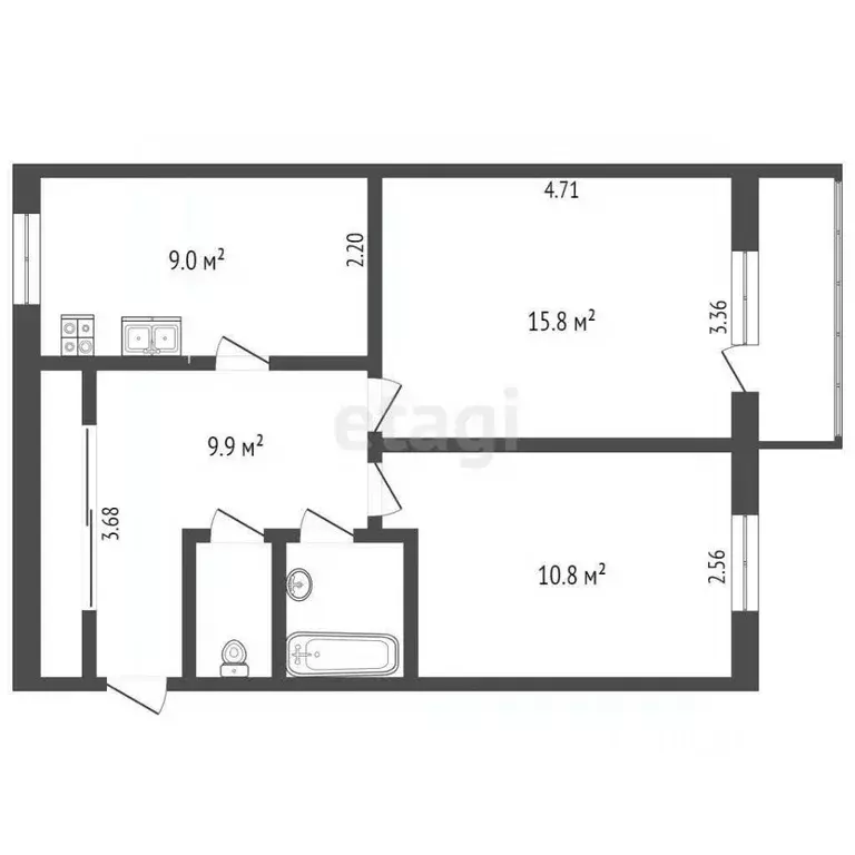 2-к кв. Вологодская область, Шексна рп, Райтоп мкр ул. Федорова, 13 ... - Фото 2