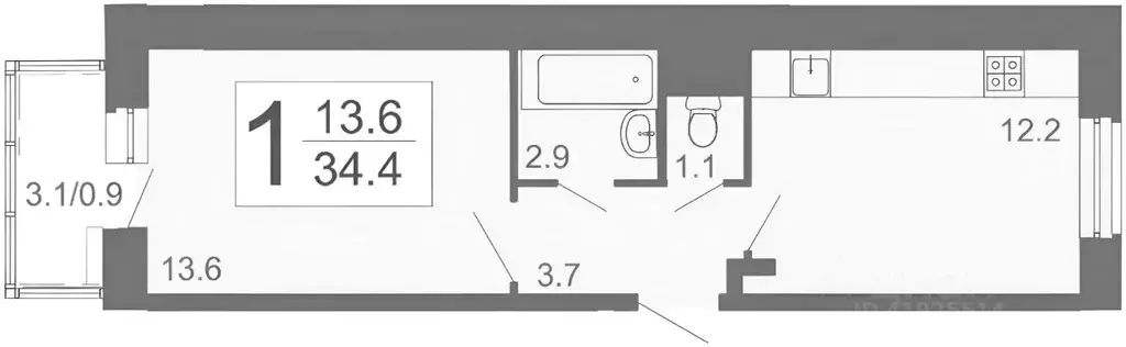 1-к кв. Пензенская область, Заречный Ахунская ул., 25 (36.0 м) - Фото 2