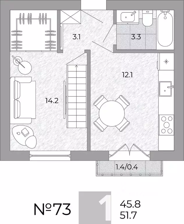 1-к кв. Калининградская область, Гурьевский муниципальный округ, пос. ... - Фото 1