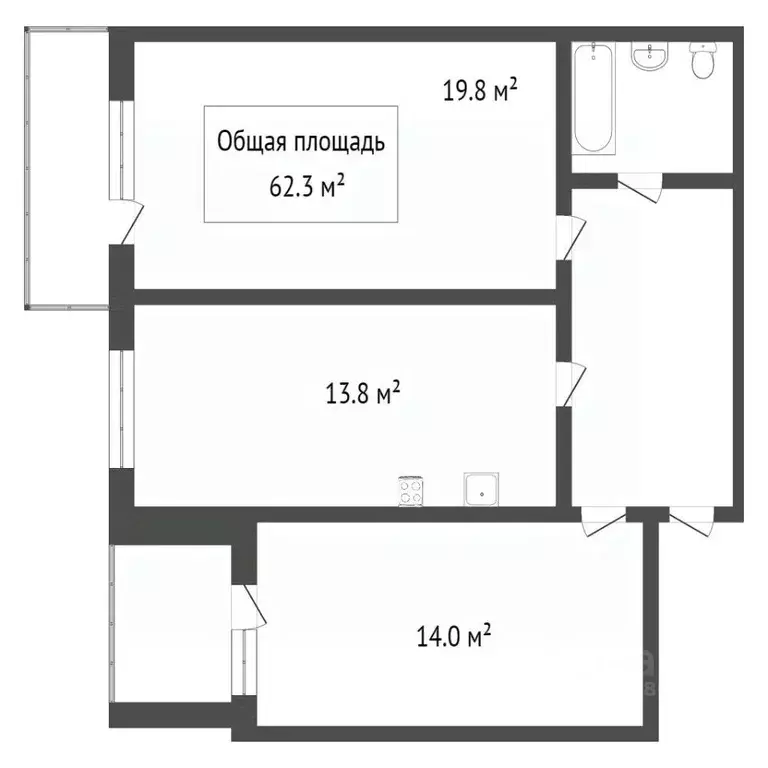 2-к кв. Томская область, Томск Тверская ул., 3 (71.3 м) - Фото 1