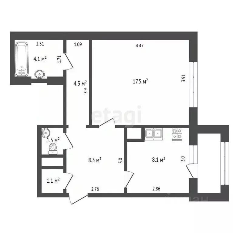 1-к кв. Ямало-Ненецкий АО, Новый Уренгой Оптимистов мкр, 2к1 (44.9 м) - Фото 2