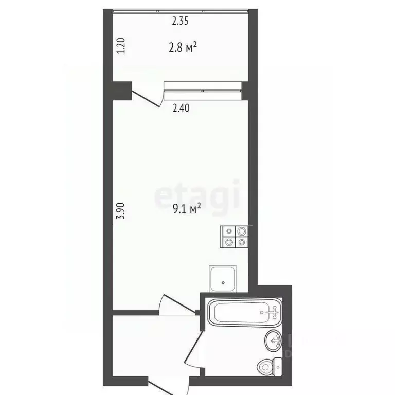 Студия Тюменская область, Тюмень Харьковская ул., 69а (12.9 м) - Фото 2