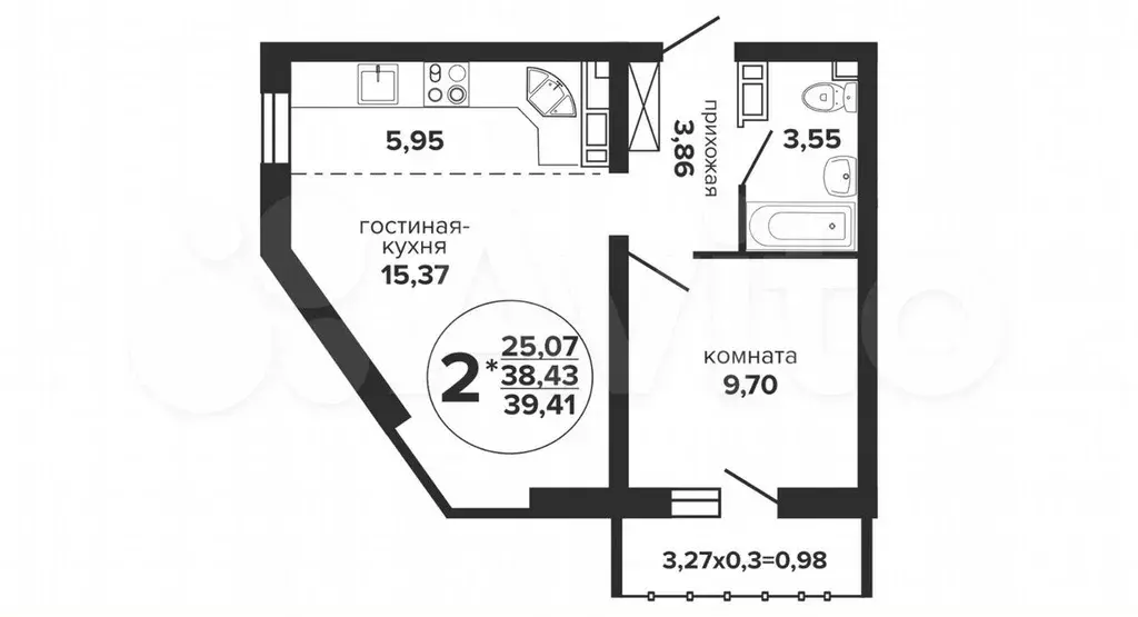 2-к. квартира, 39,4 м, 18/24 эт. - Фото 0