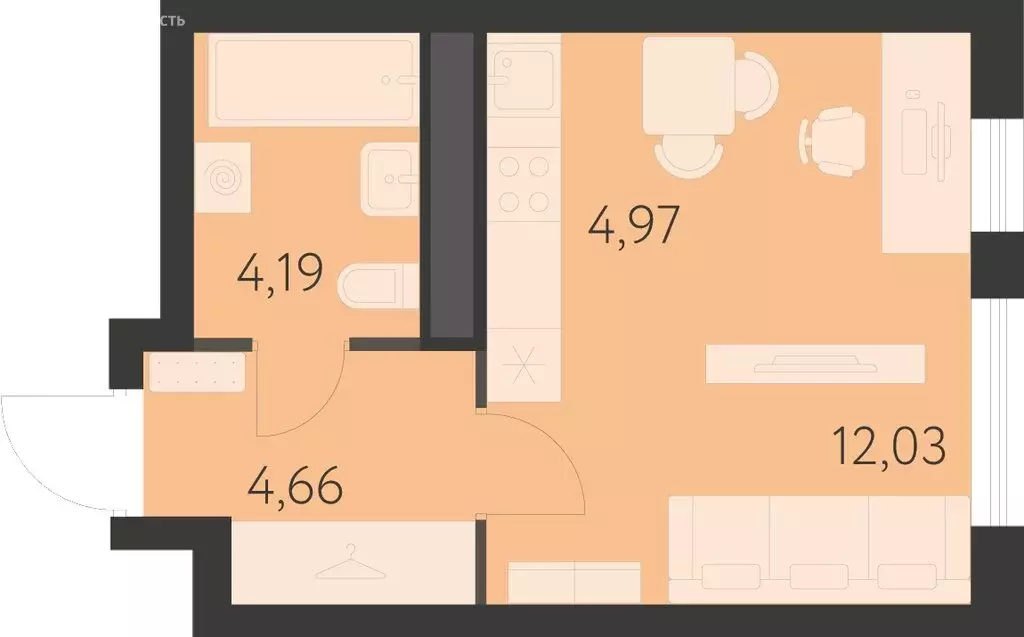 Квартира-студия: Екатеринбург, улица Академика Ландау, 35А/2 (25.6 м) - Фото 1