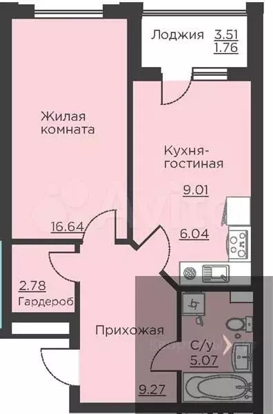 1-к. квартира, 50,6 м, 2/18 эт. - Фото 0