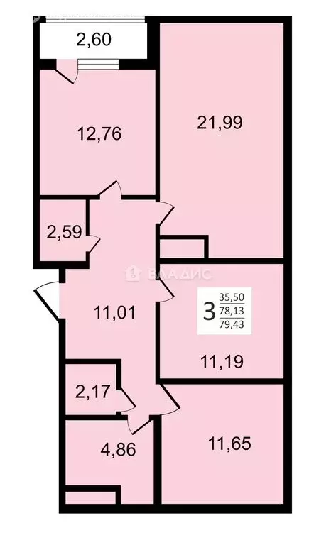 3-комнатная квартира: Санкт-Петербург, улица Челюскина, 8 (80 м) - Фото 0