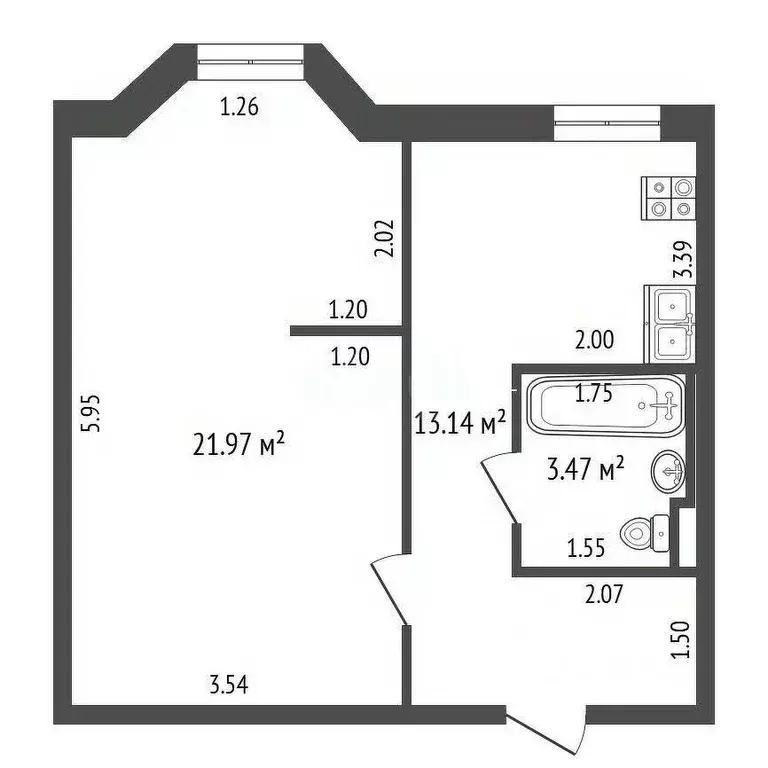1-к кв. Ямало-Ненецкий АО, Новый Уренгой Молодежная ул., 17 (38.3 м) - Фото 2