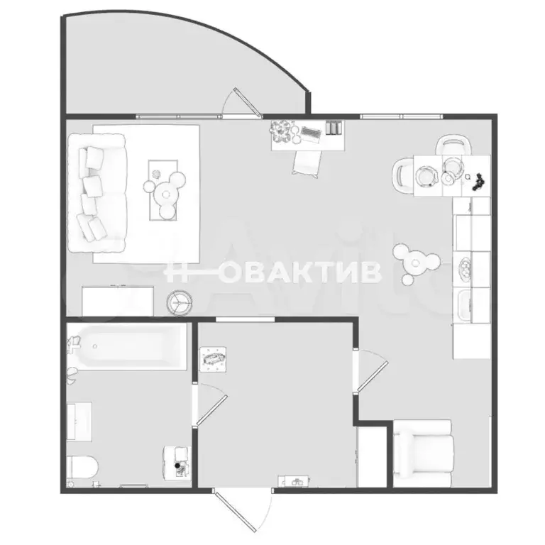 Квартира-студия, 42,1 м, 6/10 эт. - Фото 1