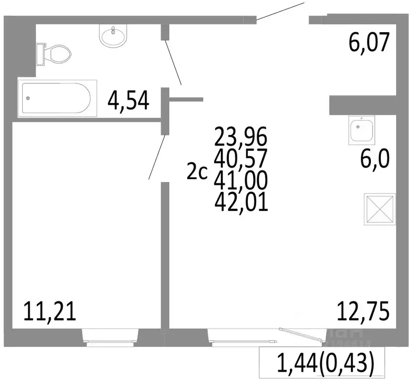 2-к кв. Челябинская область, Челябинск ул. Блюхера, 125Б (41.0 м) - Фото 0