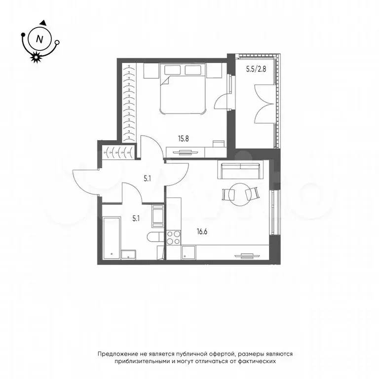 1-к. квартира, 45,4 м, 9/9 эт. - Фото 0