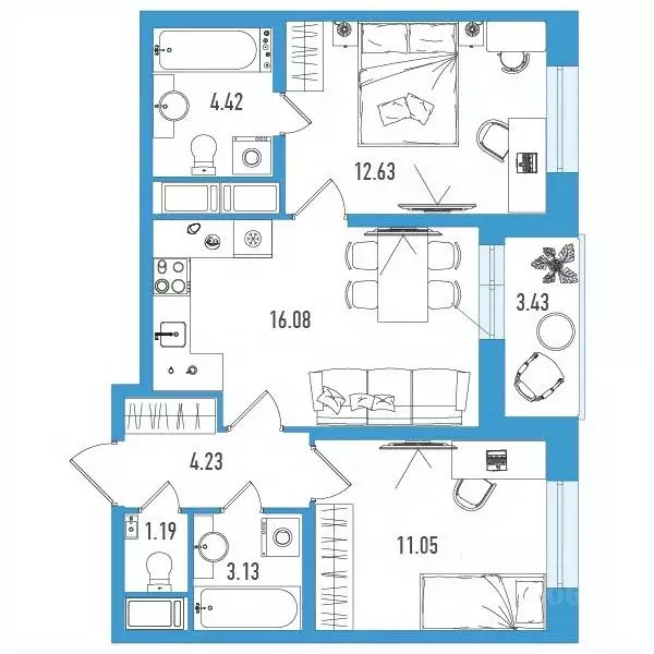 2-к кв. санкт-петербург ул. тельмана, 37 (54.45 м) - Фото 0