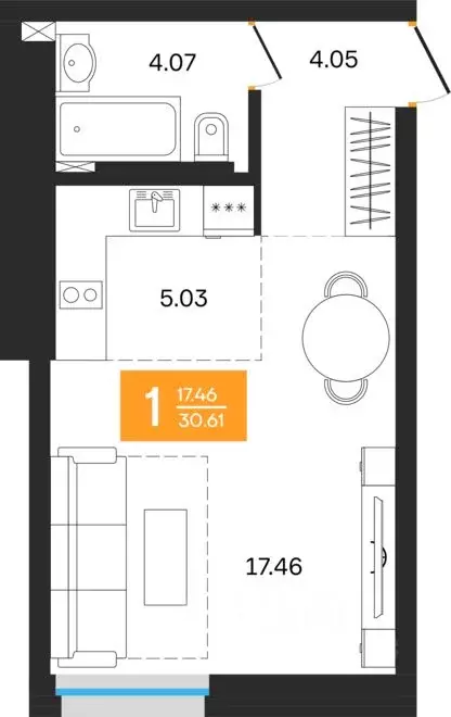1-к кв. Башкортостан, Уфа ул. Нуриманова (30.61 м) - Фото 1