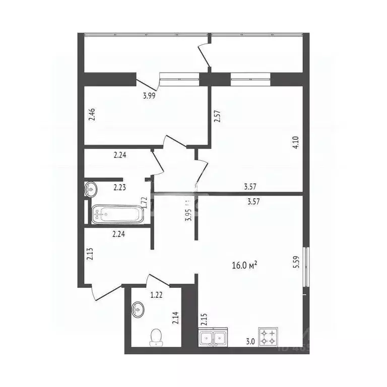 2-к кв. Тюменская область, Тюмень ул. Ю.-Р.Г. Эрвье, 30к4 (61.0 м) - Фото 2