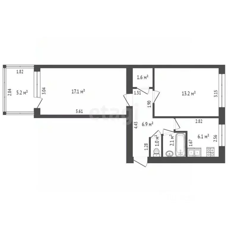 2-к кв. Ростовская область, Ростов-на-Дону ул. Вавилова, 1А (48.0 м) - Фото 1