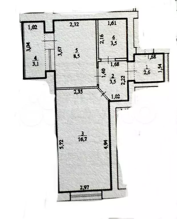 1-к. квартира, 34,8 м, 3/6 эт. - Фото 0