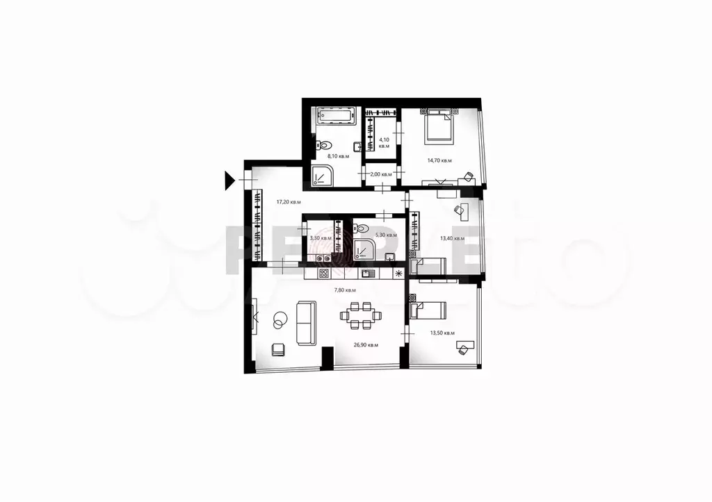 4-к. квартира, 115 м, 5/32 эт. - Фото 0
