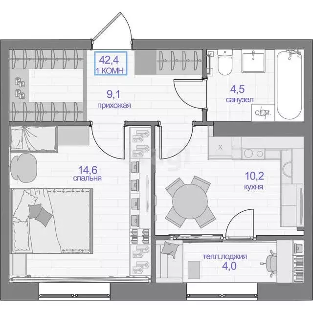 Продаётся 1-к квартира, 42.4 м - Фото 0