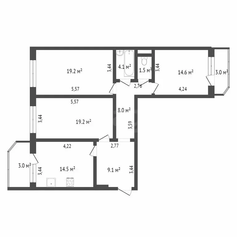 3-комнатная квартира: Тюмень, улица Николая Семёнова, 29к2 (90.1 м) - Фото 1