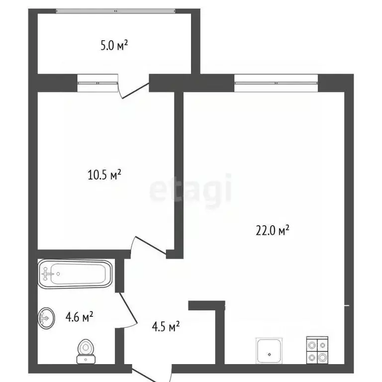 1-к кв. Тюменская область, Тюмень ул. Фармана Салманова, 12 (44.4 м) - Фото 0