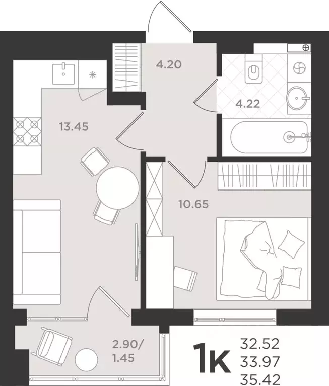 1-к кв. Калининградская область, Светлогорск  (34.32 м) - Фото 1
