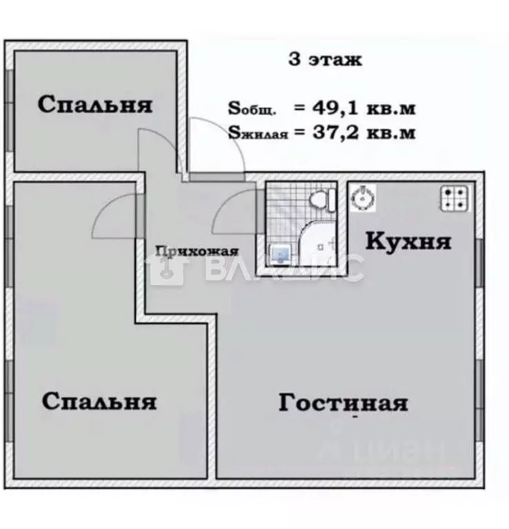 3-к кв. Санкт-Петербург бул. Новаторов, 86 (49.1 м) - Фото 2