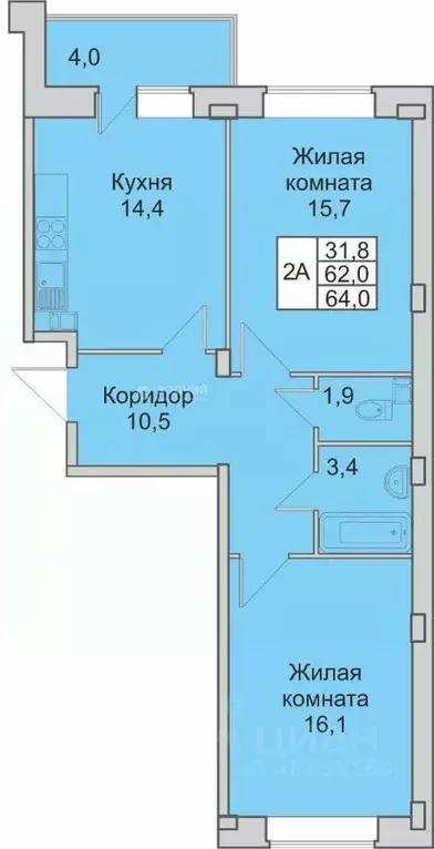 2-к кв. Чувашия, Новочебоксарск Зеленый бул., 3А (64.0 м) - Фото 1