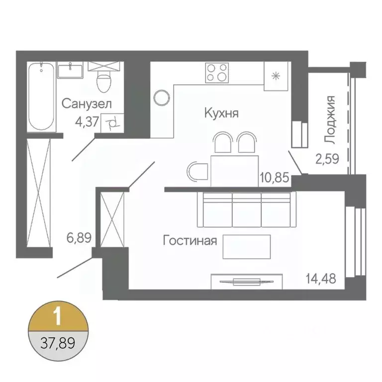 1-к кв. Башкортостан, Стерлитамак ул. Ботаническая, 10 (37.89 м) - Фото 1